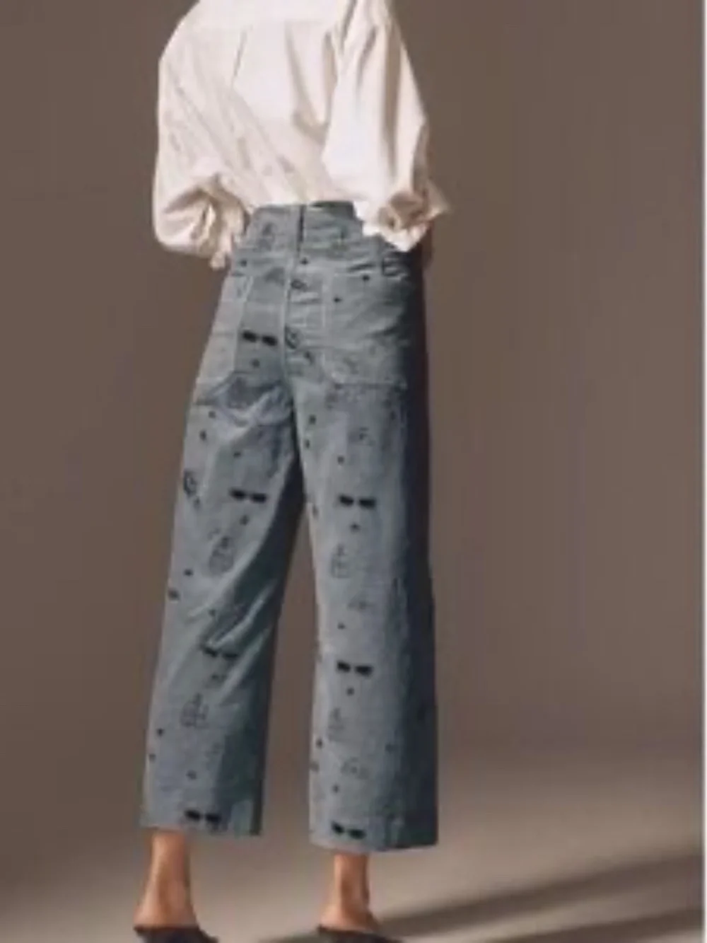 Anthropologie MAEVE The Colette Blue Corduroy Embroidered Wide Leg Pants 26P - Picture 2 of 5